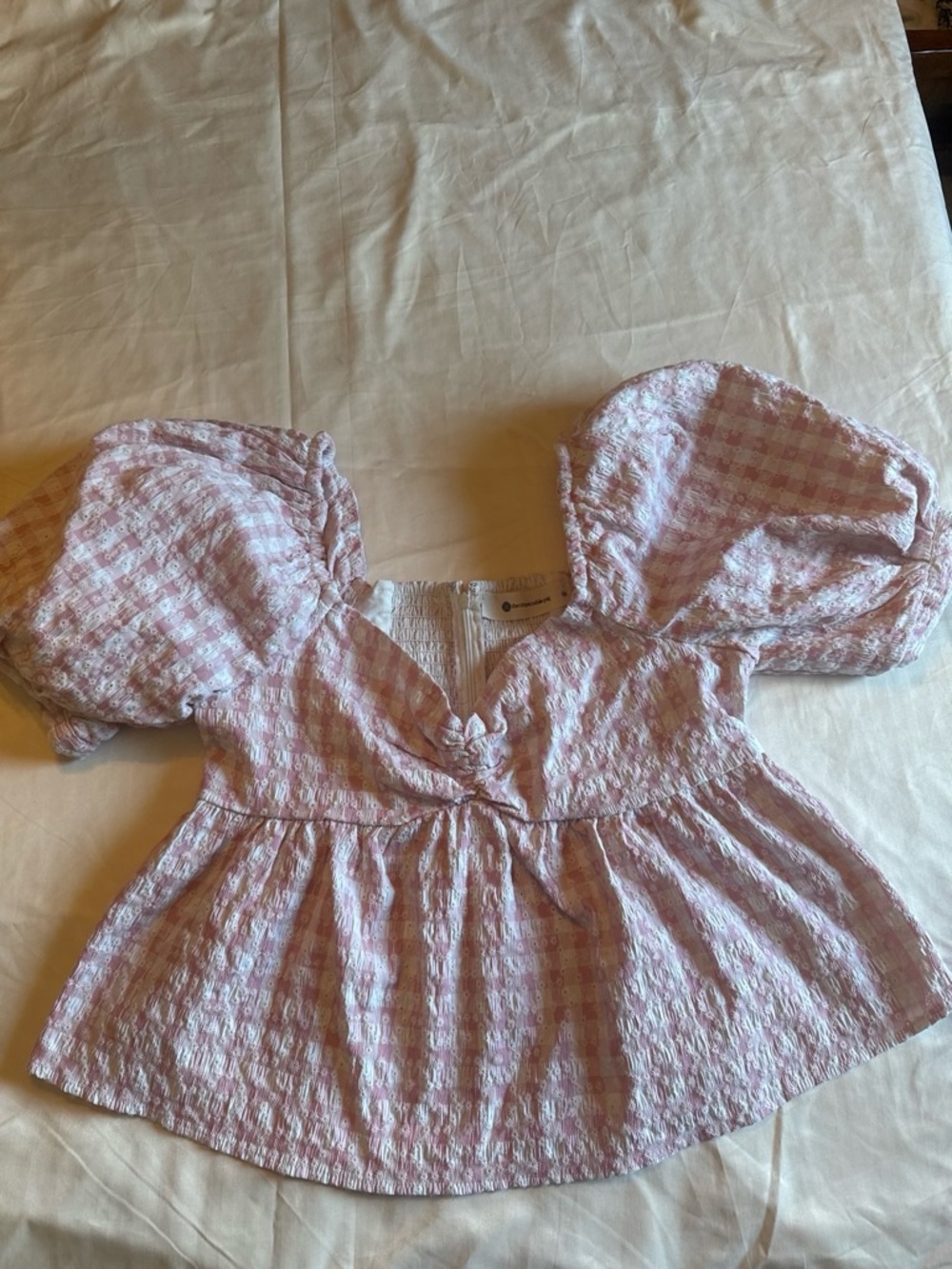Girls' Pink Gingham Puff-Sleeve Top